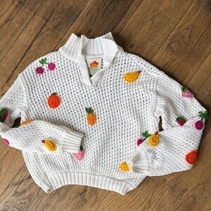 FARM Rio Cream Sweater with Colorful Fruit Embroidery